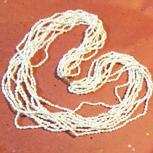 Solid 14kt Seed Pearl 10 Strand 24" VTG Necklace - Picture 3 of 8